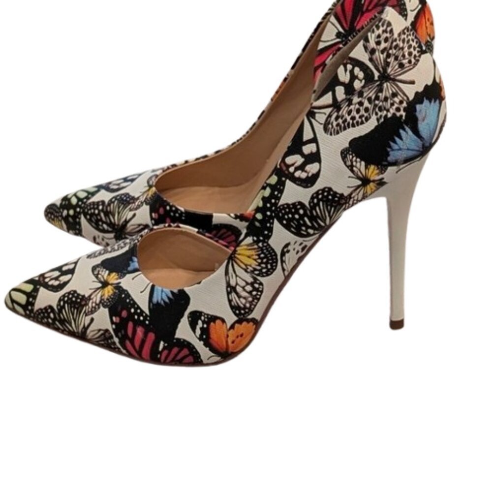 JustFab White and Black Heels with Stiletto Heel and Pointed Toe